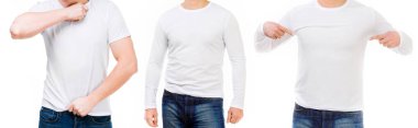 Kısa bir Beyazlı adam ve tasarımınız için izole longsleeved T gömlek