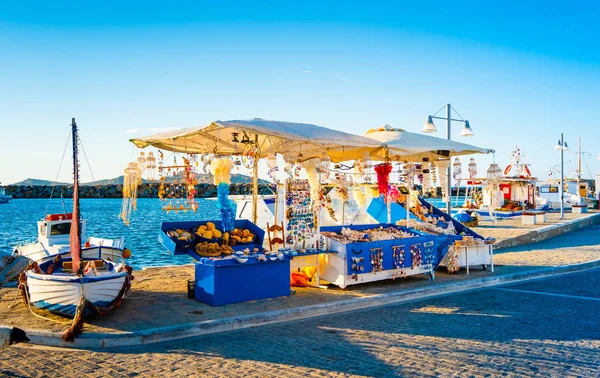 Summer evening view of souvenir booth on greek island Paros