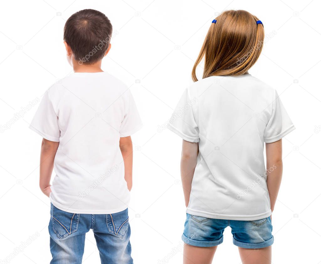 Kids in a white T shirt showed in back side isolated for your design