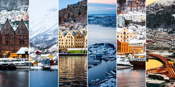 Collage van bezienswaardigheden van Bergen — Stockfoto