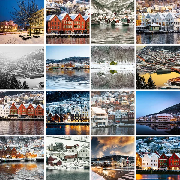 Collage de lugares de interés de Bergen — Foto de Stock