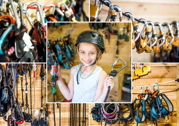 Conjunto de niña con equipo de escalada — Foto de Stock