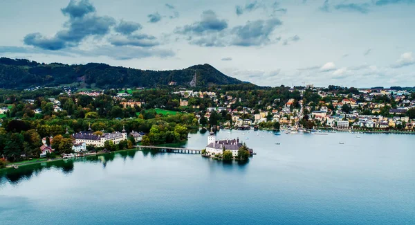 Aerial view of Gmunden Schloss lake in Austria — Stock Photo, Image