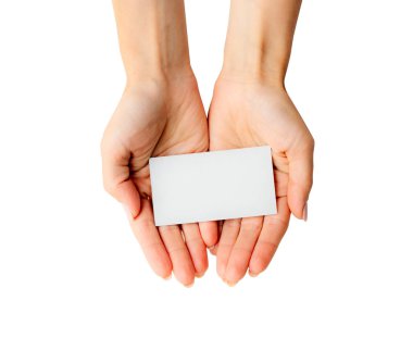 Kız elinde beyaz kartvizit