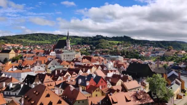 Cityscape of Krumlov with dark clouds — Stock Video