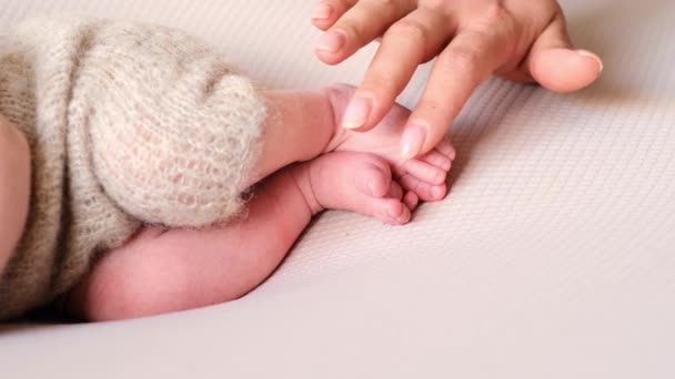 Μητέρα αγγίζοντας μικρό νεογέννητο — Αρχείο Βίντεο