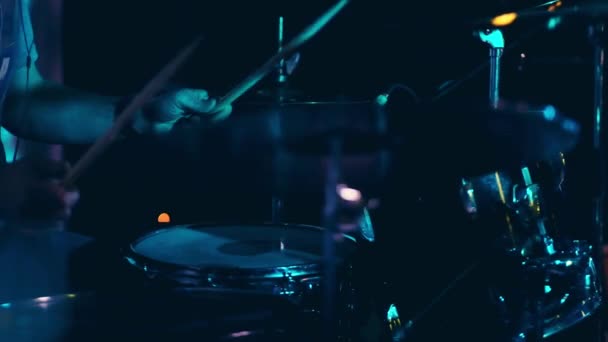 Drummer playing on concert — Stock Video