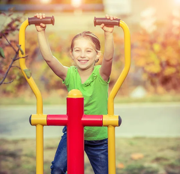 Young girl with simulator — Stock Photo, Image