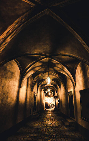 Mysterious corridor in the old dungeon in the castle