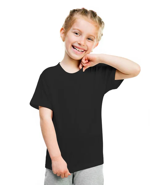 Cute little girl na czarny t-shirt — Zdjęcie stockowe