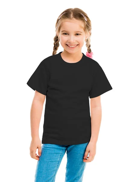 Mignonne petite fille dans un T-shirt noir — Photo