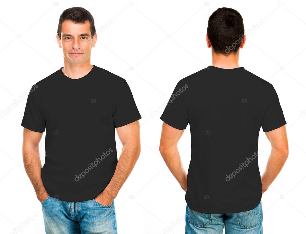 Black t shirt on a young man