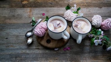 Lezzetli zephyr ve kakaolu bardaklar.