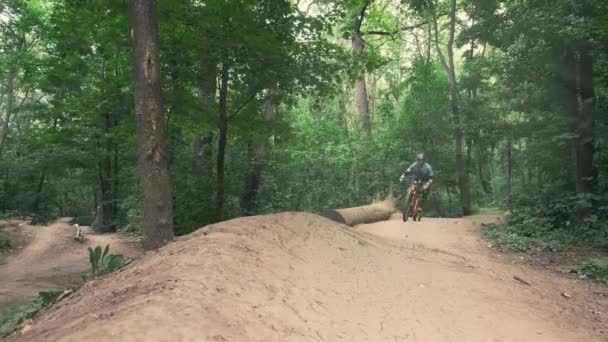 Ciclista in bicicletta su strada forestale — Video Stock