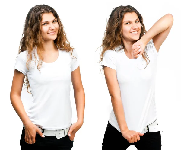 İzole edilmiş beyaz tişörtlü kız.