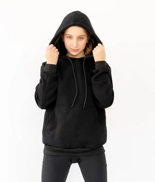 Cute girl in black hood — Stock Photo, Image