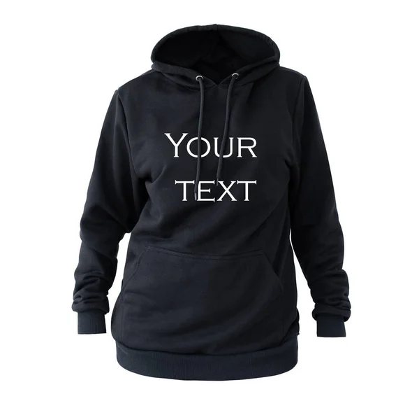 Black sweatshirt with sample text — Stock Photo, Image