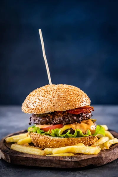 Delicious burger with meat and cheese — Stock Photo, Image