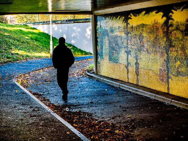 Silhouette Person Subway Underpass Art — Stock Photo, Image