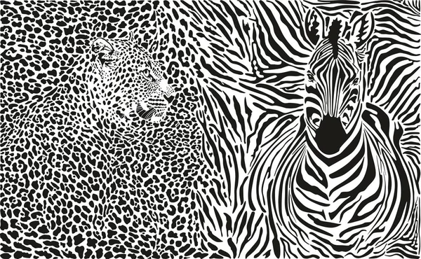 Illustrazione Vettoriale Modello Sfondo Leopardo Zebre Pelli — Vettoriale Stock