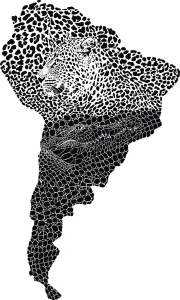 Ilustración Abstracta Del Símbolo Sudamérica Como Jaguar Piel Cabezas Cocodrilo — Vector de stock