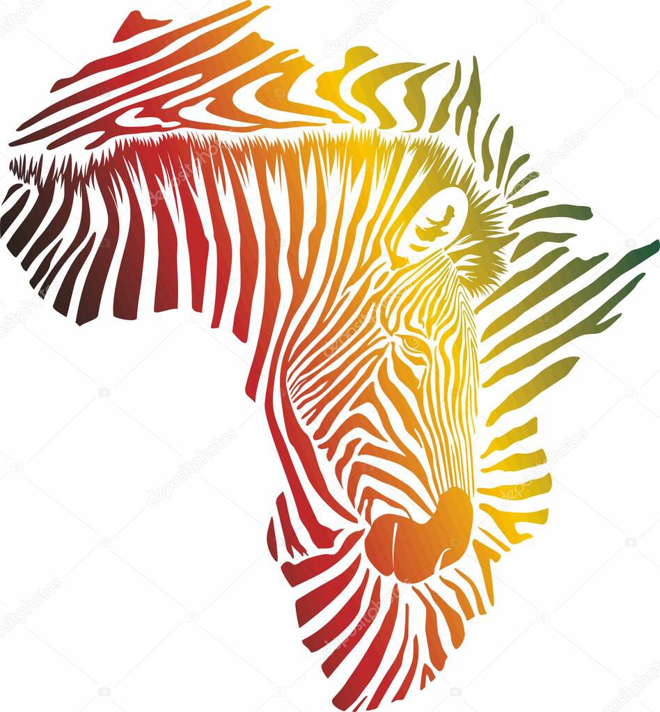 vector illustration of color abstract Africa as a zebra skin and head