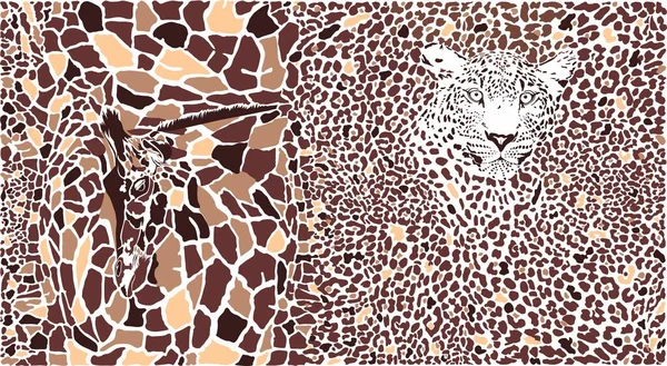 Sfondo Senza Cuciture Illustrazione Vettoriale Arte Con Giraffa Leopardo — Vettoriale Stock