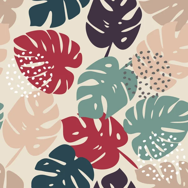 Vecteur Motif Coloré Sans Couture Avec Des Feuilles Tropicales — Image vectorielle