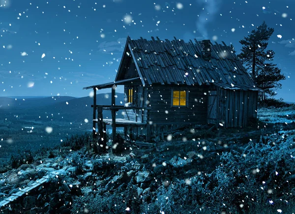 Weihnachtsmann Geheime Hütte Auf Lappland Fiel Bei Erster Winterkälte Und — Stockfoto
