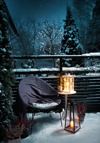 Avonds Wintertuin Vintage Kerst Gevoel — Stockfoto
