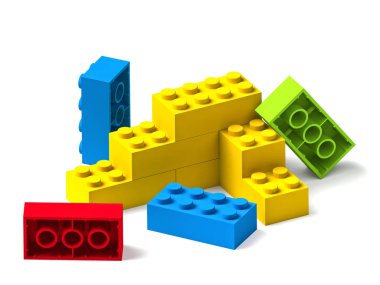 3d izole üzerinde beyaz renkli bina oyuncak bir şey inşa etmek başlayan engeller