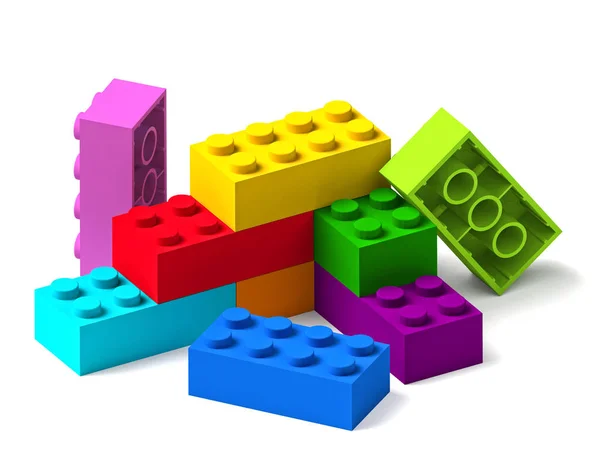 Starting Build Rainbow Color Building Toy Blocks Isolated White Background — Stock Photo, Image