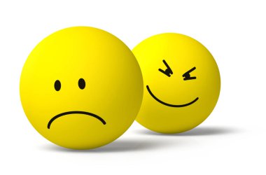 İki 3d emoji karakterleri üzgün ve kötü niyetli