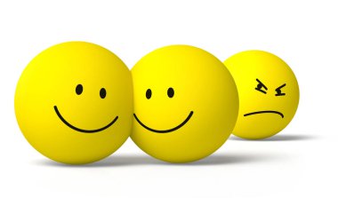 İki mutlu 3d emojis ve bir kıskanç