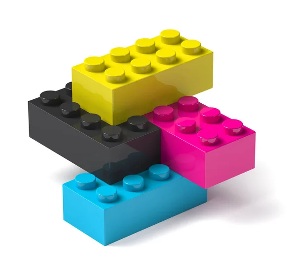 四印工艺的三维玩具积木Cmyk彩色青紫黄黑色 — 图库照片