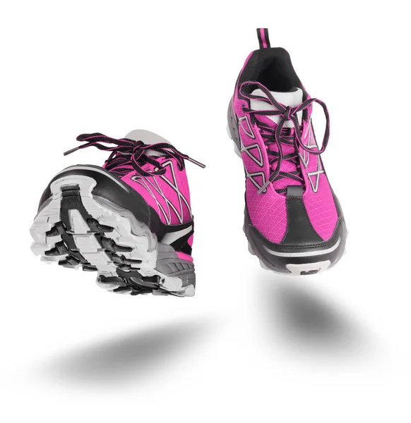 Roze Running Sport Schoenen Gezien Voorkant Geïsoleerd Witte Achtergrond — Stockfoto