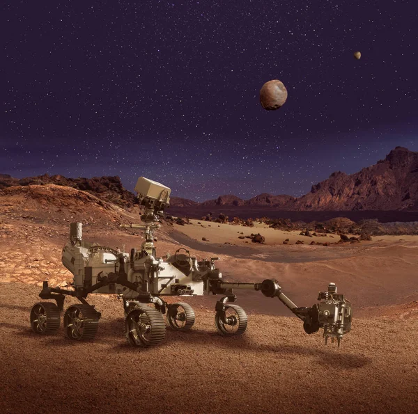 Illustration Rover Persévérance Explorant Paysage Rocheux Planète Mars Quelques Éléments — Photo