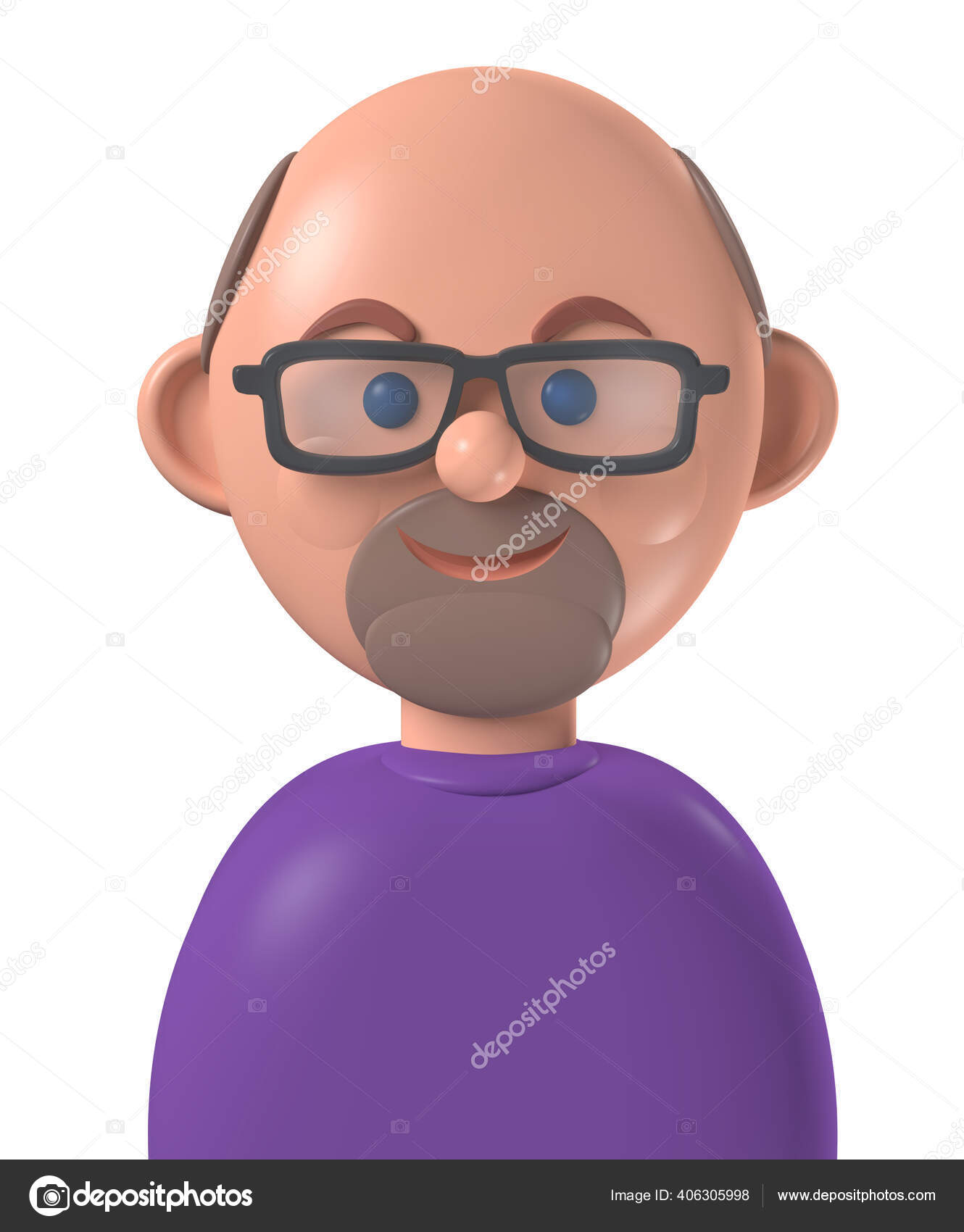 Personagem De Desenho Animado Calvo Velho Careca Em Camisa Branca