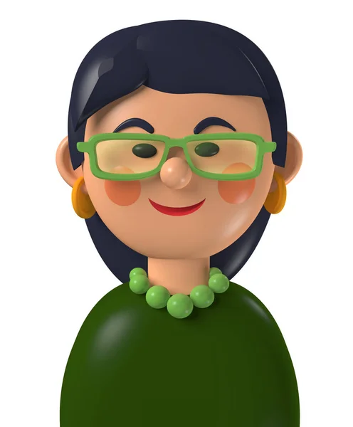 Cartoon Personaggio Avatar Asiatico Business Donna Con Gli Occhiali Isolato — Foto Stock