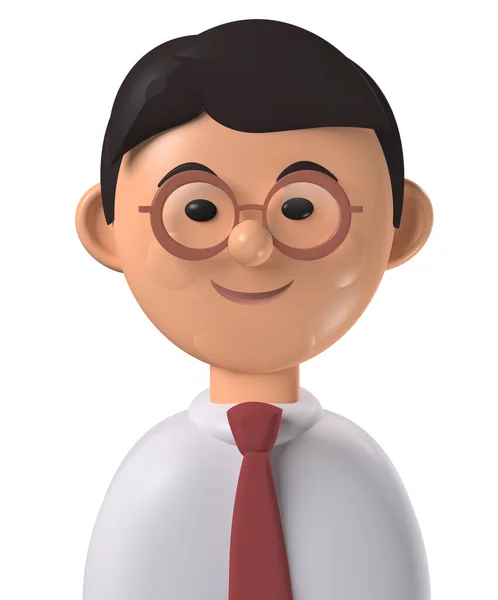 Мультфильм Персонаж Аватар Молодой Азиатский Бизнесмен Очках Изолированные Белом — стоковое фото