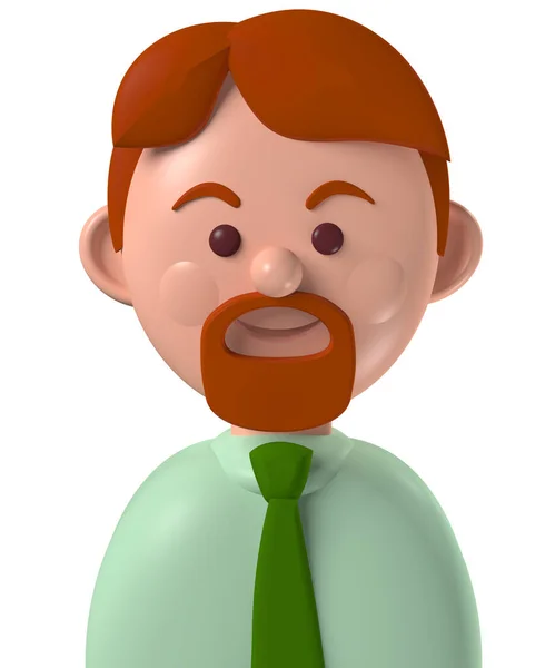 漫画のキャラクター3Dアバター白人ビジネス男とともに赤い髪とひげ 白に隔離された — ストック写真