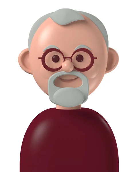 Cartoon Character Avatar Happy Older Caucasian Man Grey Beard Isolated — Stock Photo, Image