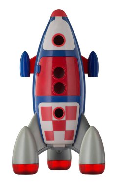 Beyaz arka plan üzerinde izole Childs plastik roket uzay gemisi