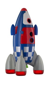 Beyaz arka plan üzerinde izole Childs plastik roket uzay gemisi