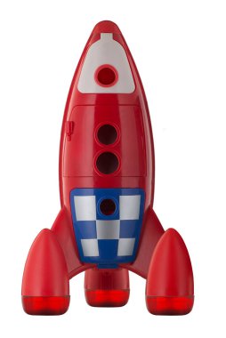 Beyaz arka plan üzerinde izole Childs plastik roket uzay gemisi