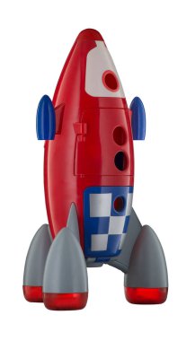 Beyaz arka plan üzerinde izole Childs plastik roket uzay gemisi