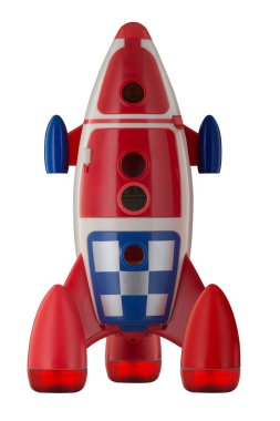 Beyaz arka plan üzerinde izole Childs plastik roket uzay gemisi
