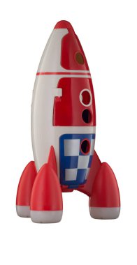 Beyaz arka plan üzerinde izole Childs plastik roket uzay gemisi