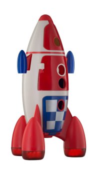 Beyaz arka plan üzerinde izole Childs plastik roket uzay gemisi