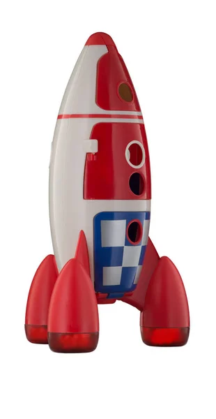 Childs Kunststof Raket Ruimteschip Geïsoleerd Witte Achtergrond — Stockfoto